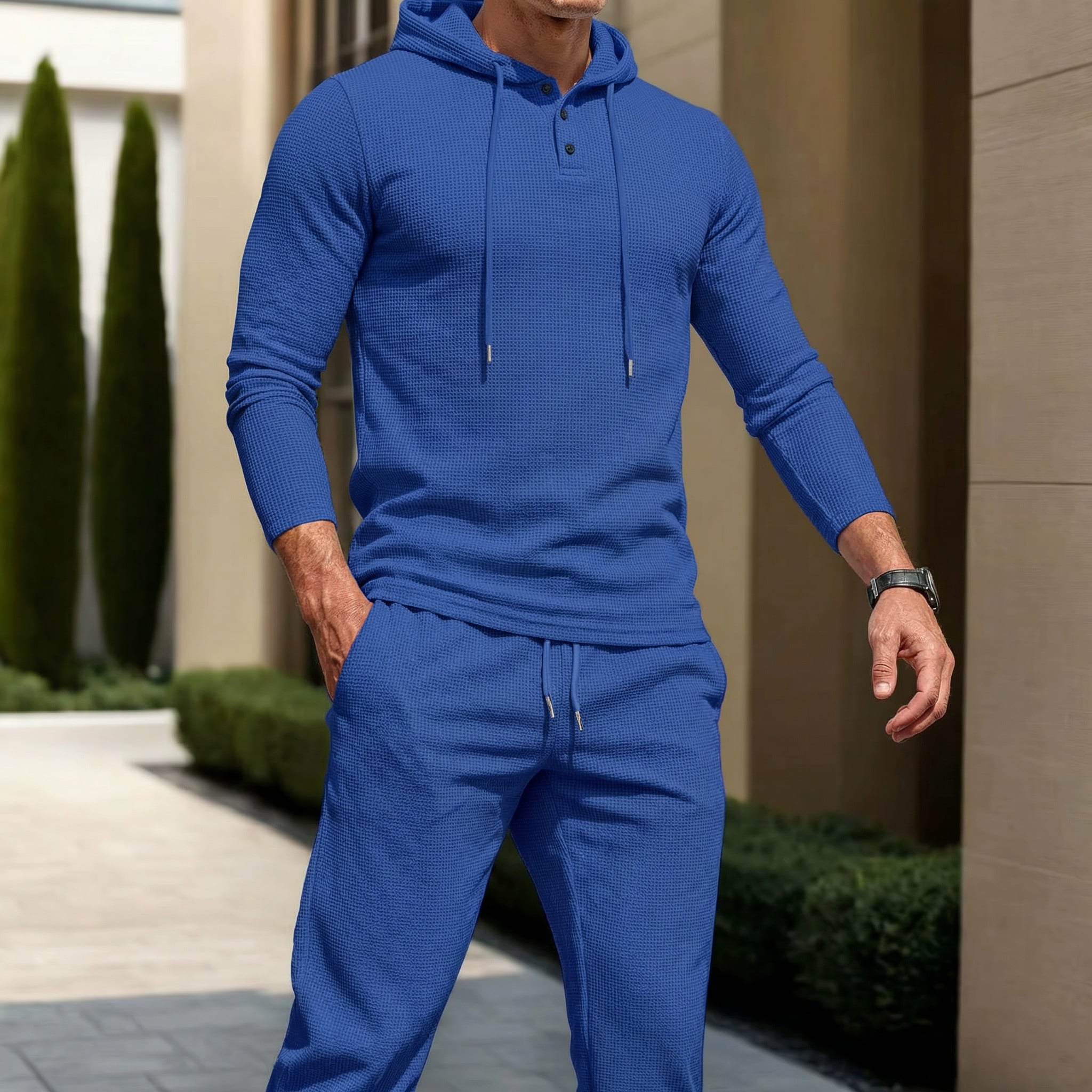 Manchester™ Set aus strukturiertem Baumwollstoff mit Kapuzenhoodie und Slim-Fit-Hose