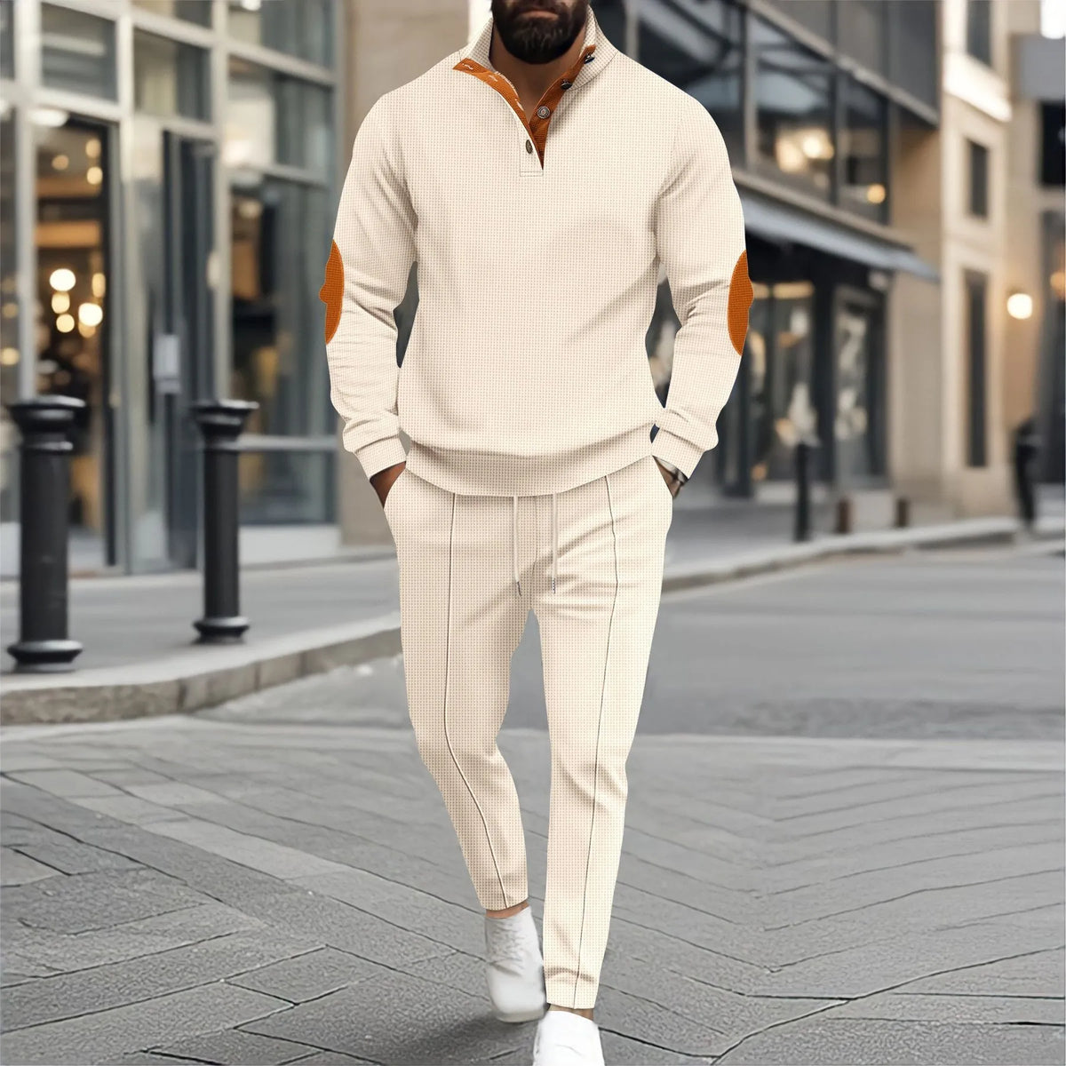 Set Matthis™ mit Stehkragenpullover mit Ellenbogenpatches und schmaler Hose