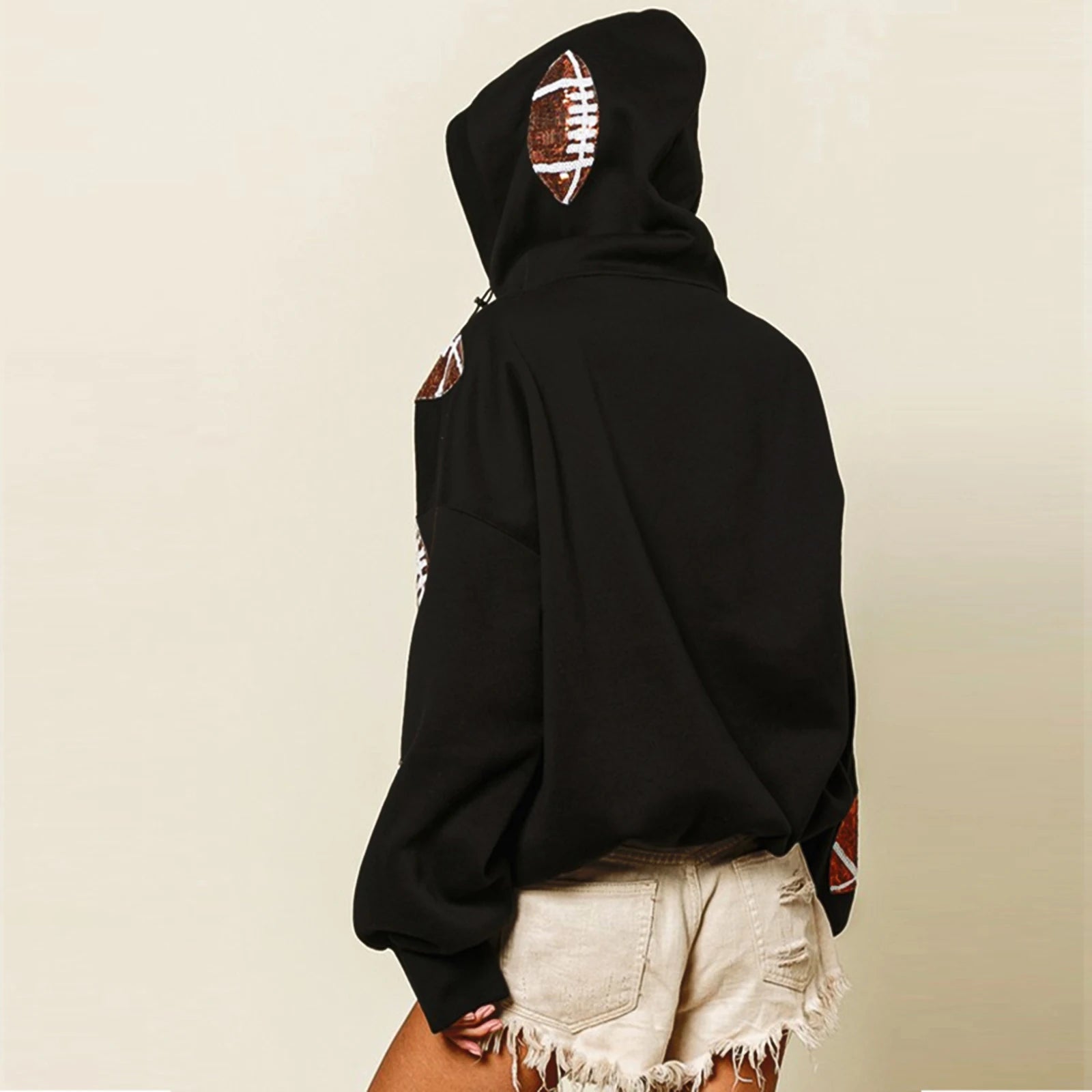 Touchdown Glam™ Hoodie aus Premium-Baumwolle mit Kapuze und Sportlichem Pailletten-Design / Glamour und Komfort in Perfekter Balance!