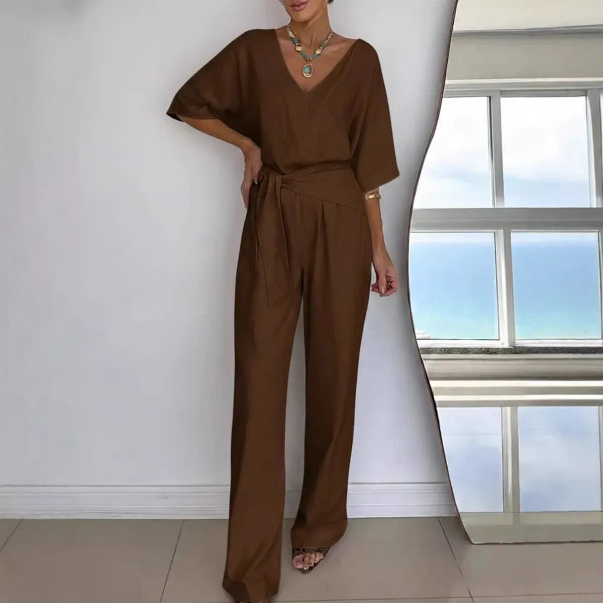 Overall Sophia™ mit V-Ausschnitt, Bindegürtel und weitem Schnitt