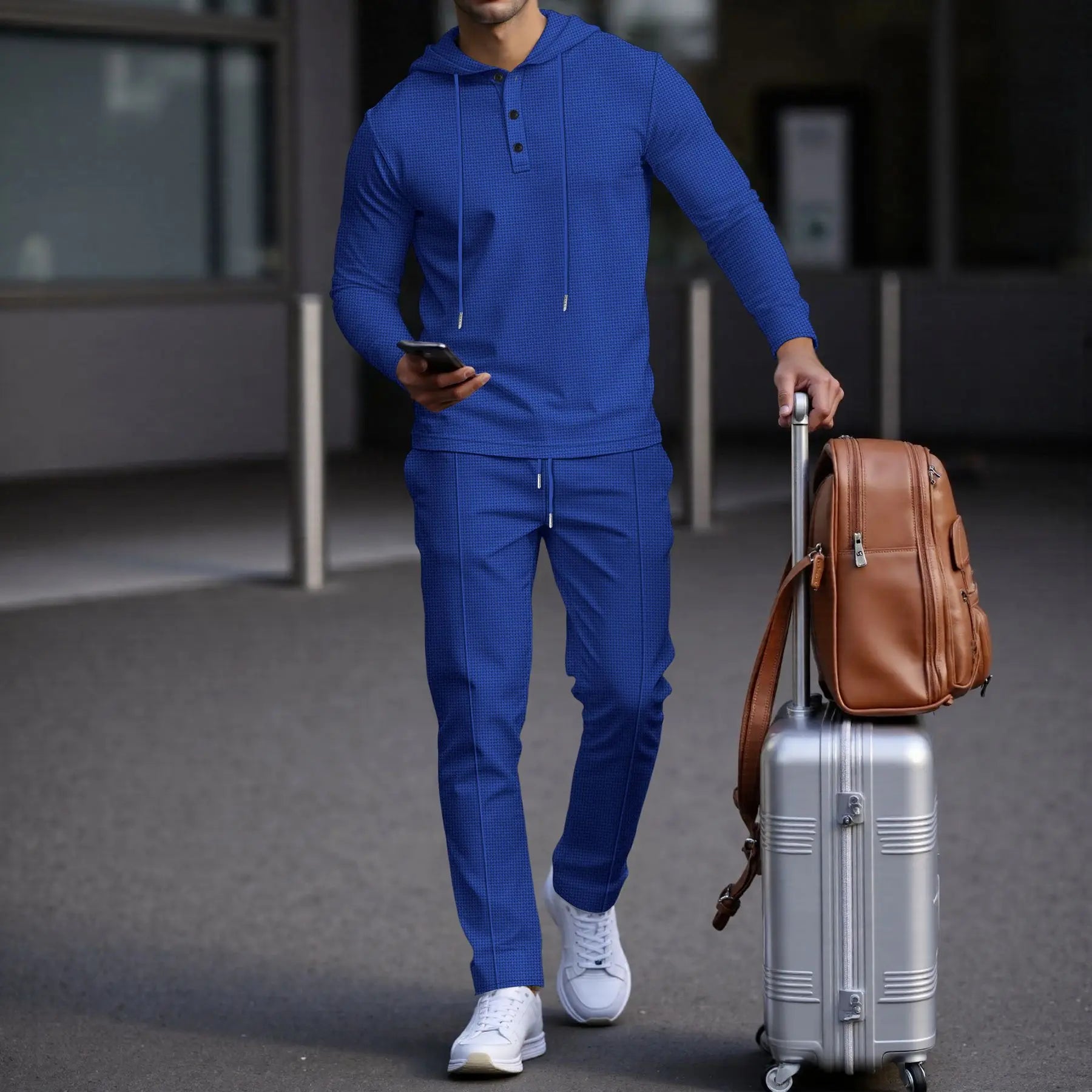 Manchester™ Set aus strukturiertem Baumwollstoff mit Kapuzenhoodie und Slim-Fit-Hose