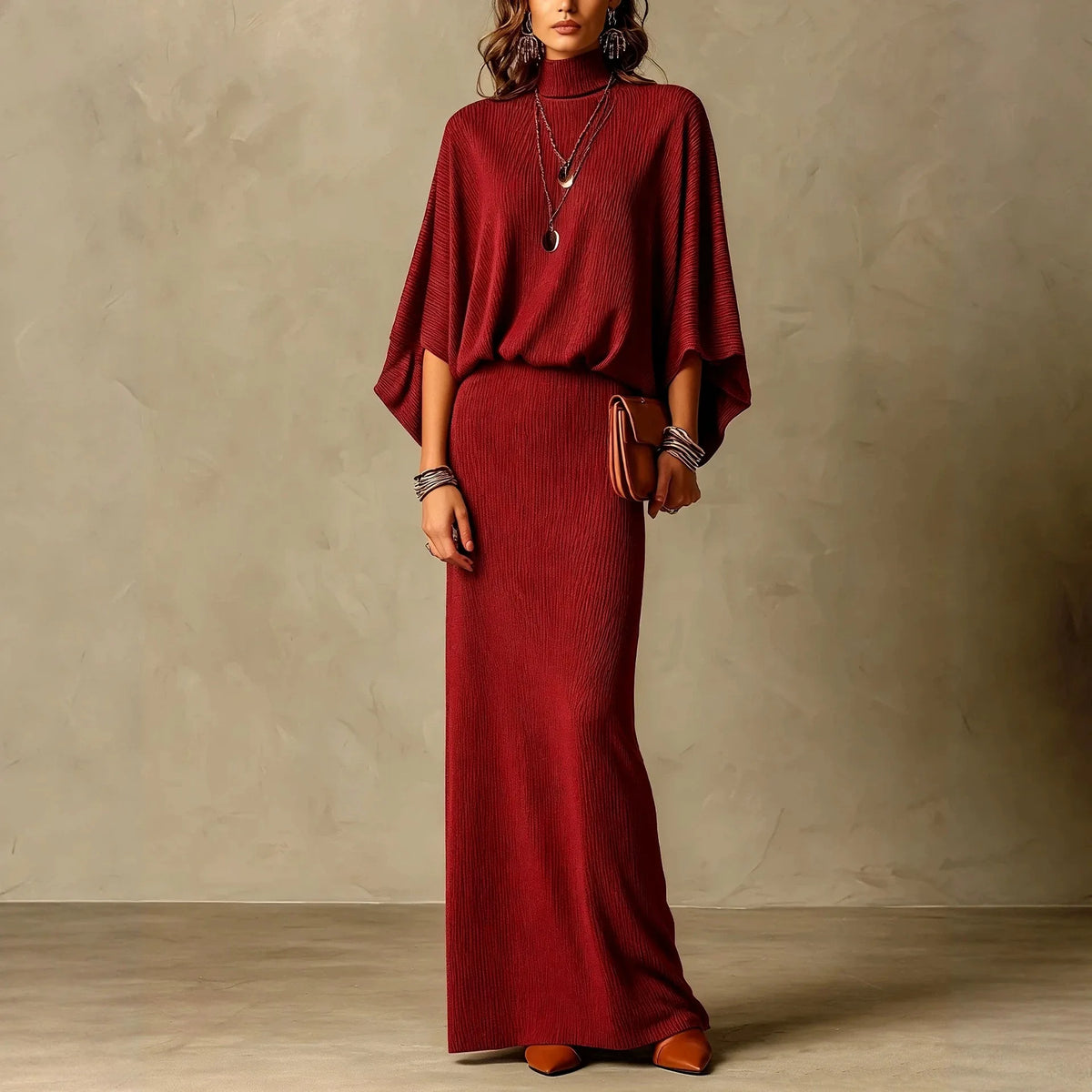 Vicenza™ Set mit Hochgeschlossener Bluse und Langem Rock mit Geradem Fall