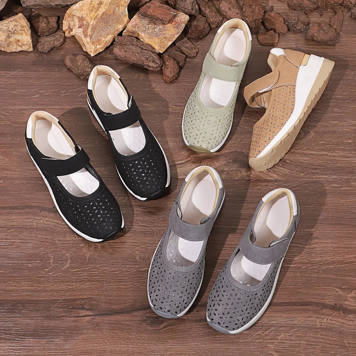 Calina™ Sneaker mit Perforiertem Obermaterial, Verstellbarem Klettverschluss und Erhöhter Sohle