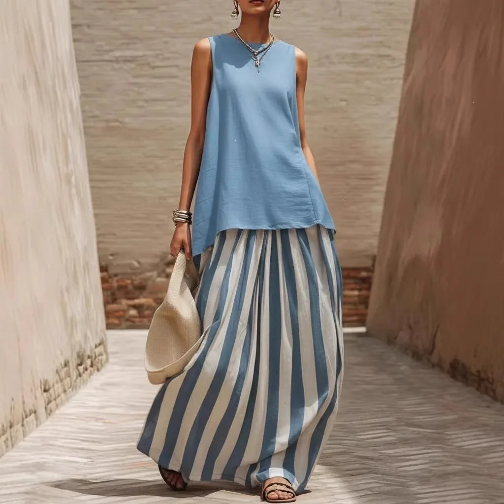 Mirenza™ Maxikleid mit Einfarbigem Oberteil und Langem Gestreiftem Rock
