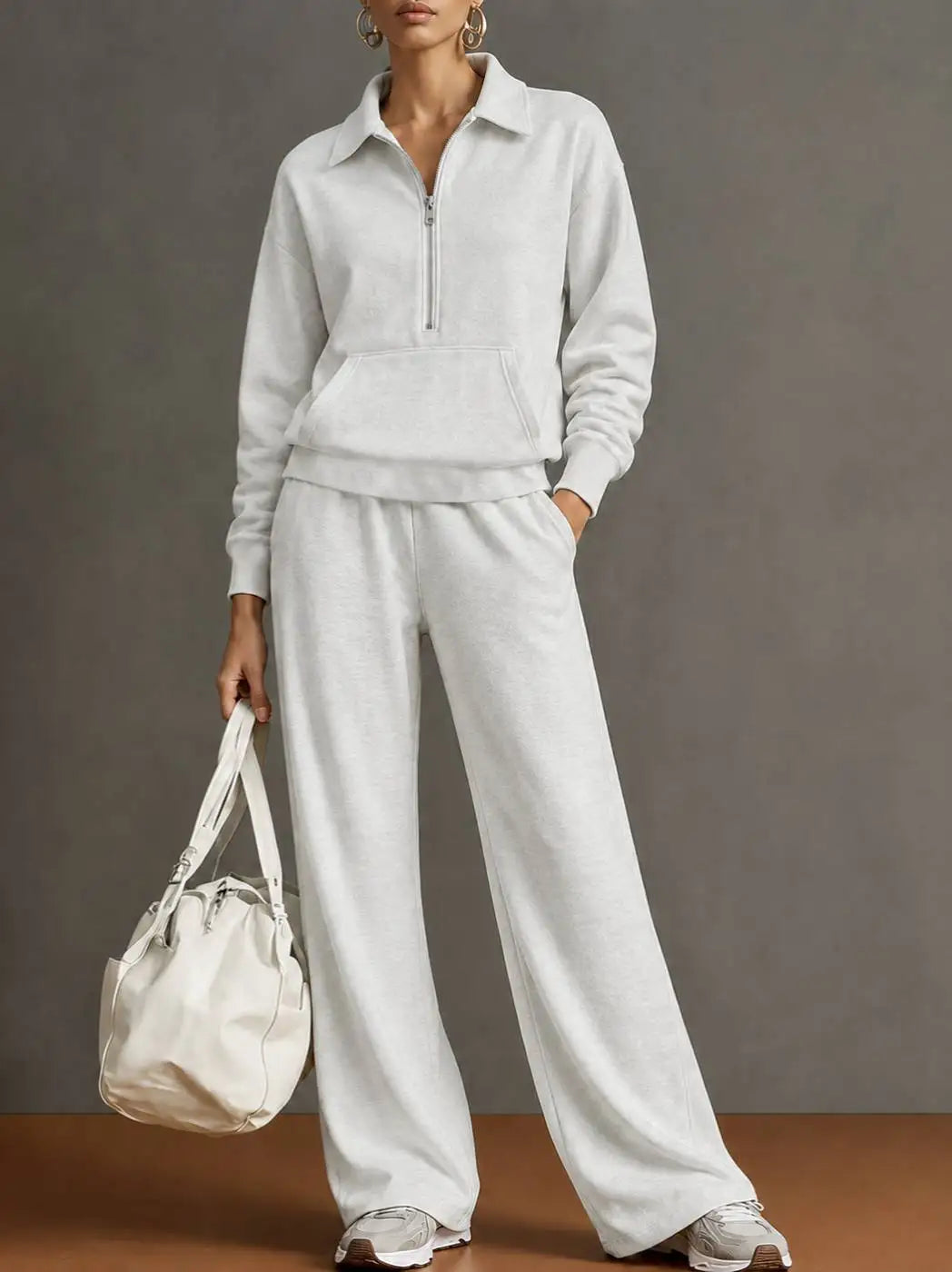 Rieke™ Set mit Half-Zip-Oberteil, Kängurutasche und weit geschnittener Hose