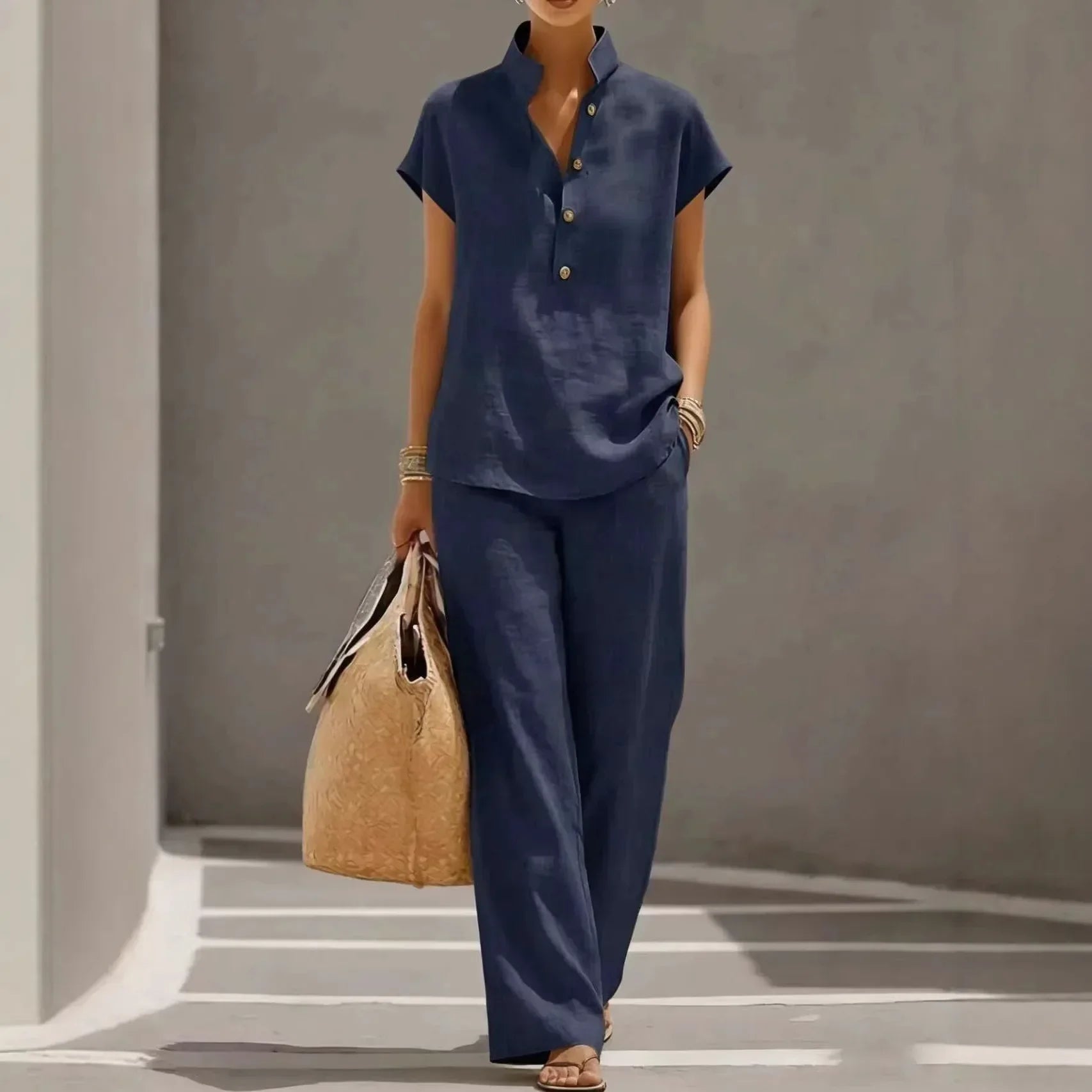 Marelisse™ Set Aus Baumwoll-Leinen Mit Lockerer Bluse und Fließender Pantalonhose