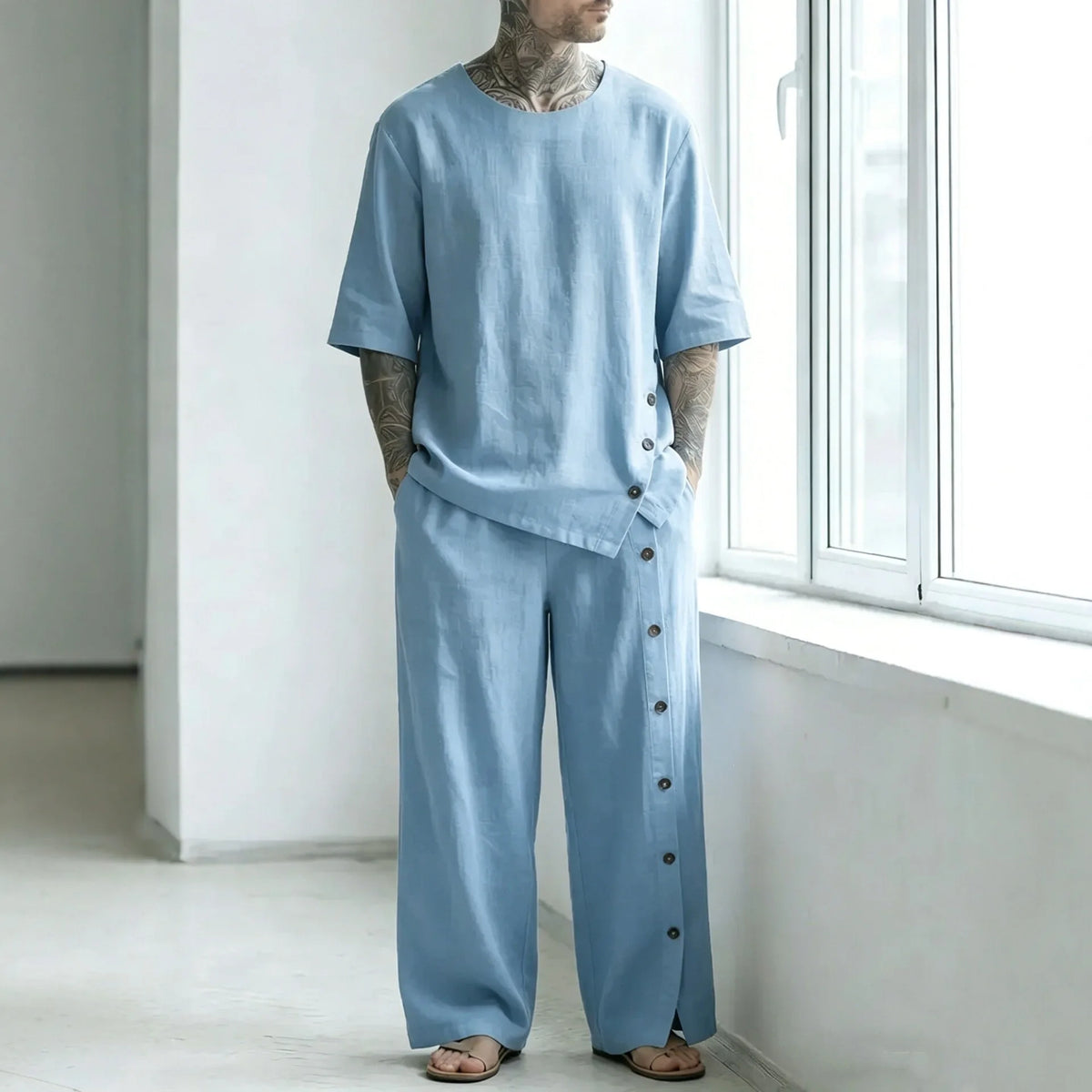 Alessio™ Set mit Oversize-T-Shirt, weit geschnittener Hose und seitlicher Knopfleiste