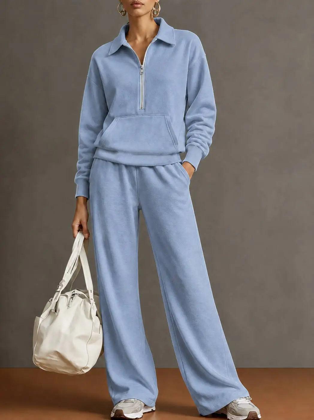 Rieke™ Set mit Half-Zip-Oberteil, Kängurutasche und weit geschnittener Hose