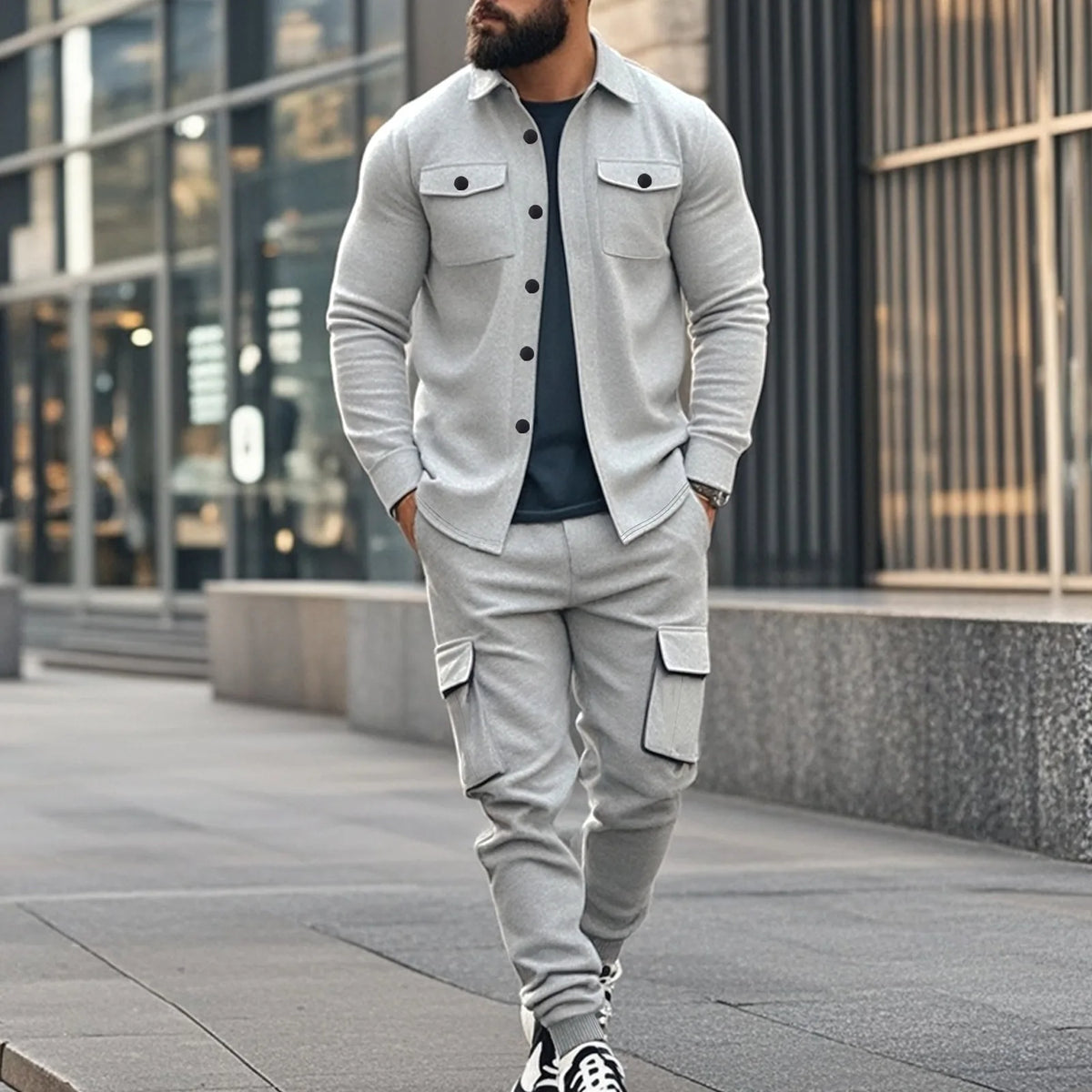 Set Henning™ aus Sweatstoff mit Langarmhemd und Cargo-Hose