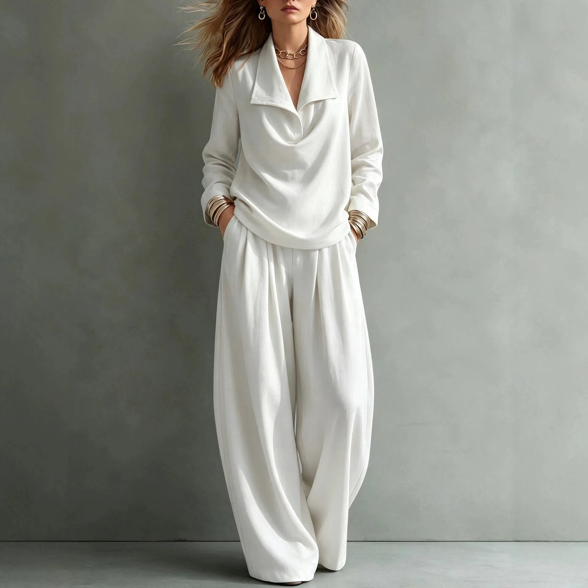 Set Linden™ mit Oberteil mit Drapé-Ausschnitt und weit geschnittener Hose