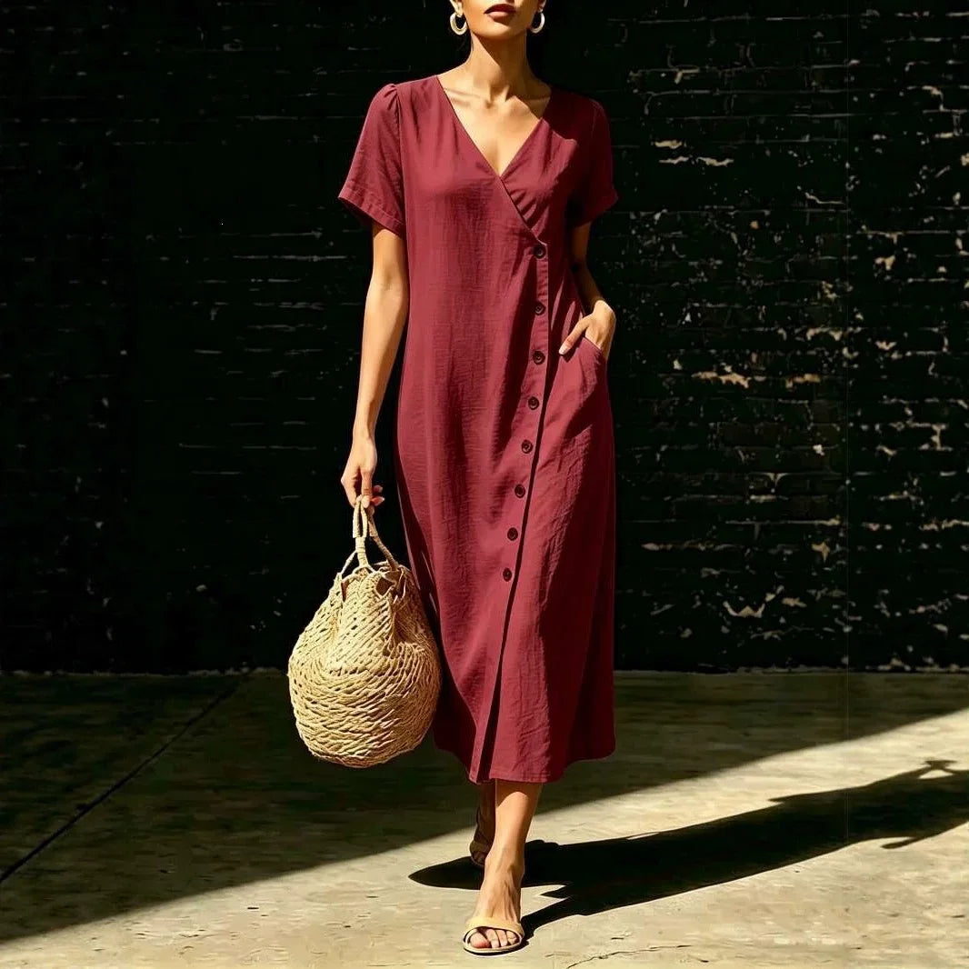 Clarisa™ Midikleid Mit V-Ausschnitt Und Eleganten Knöpfen