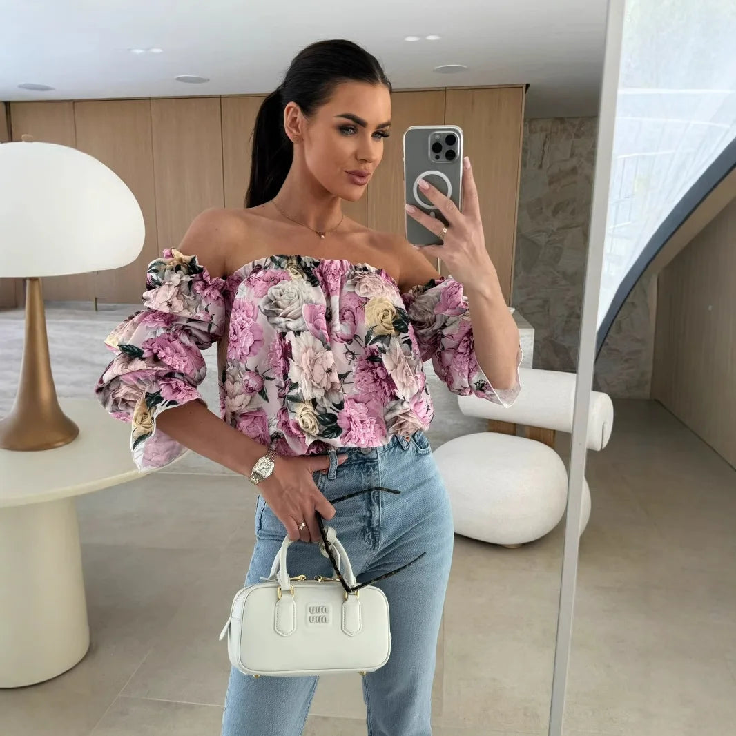 Florenze™ Bluse mit schulterfreiem Design und eleganter Blumenoptik