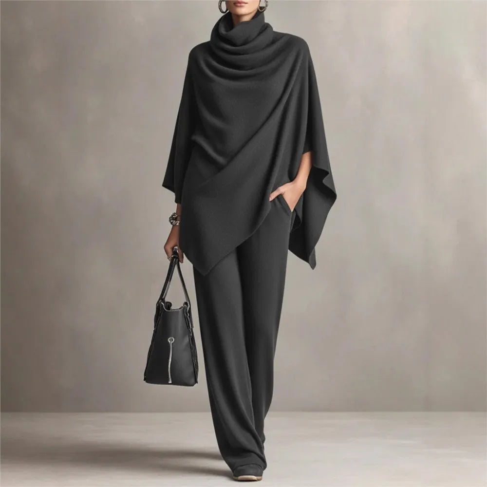 Irina™ Zweiteiler mit asymmetrischem Oberteil, drapiertem Kragen und weiter Hose