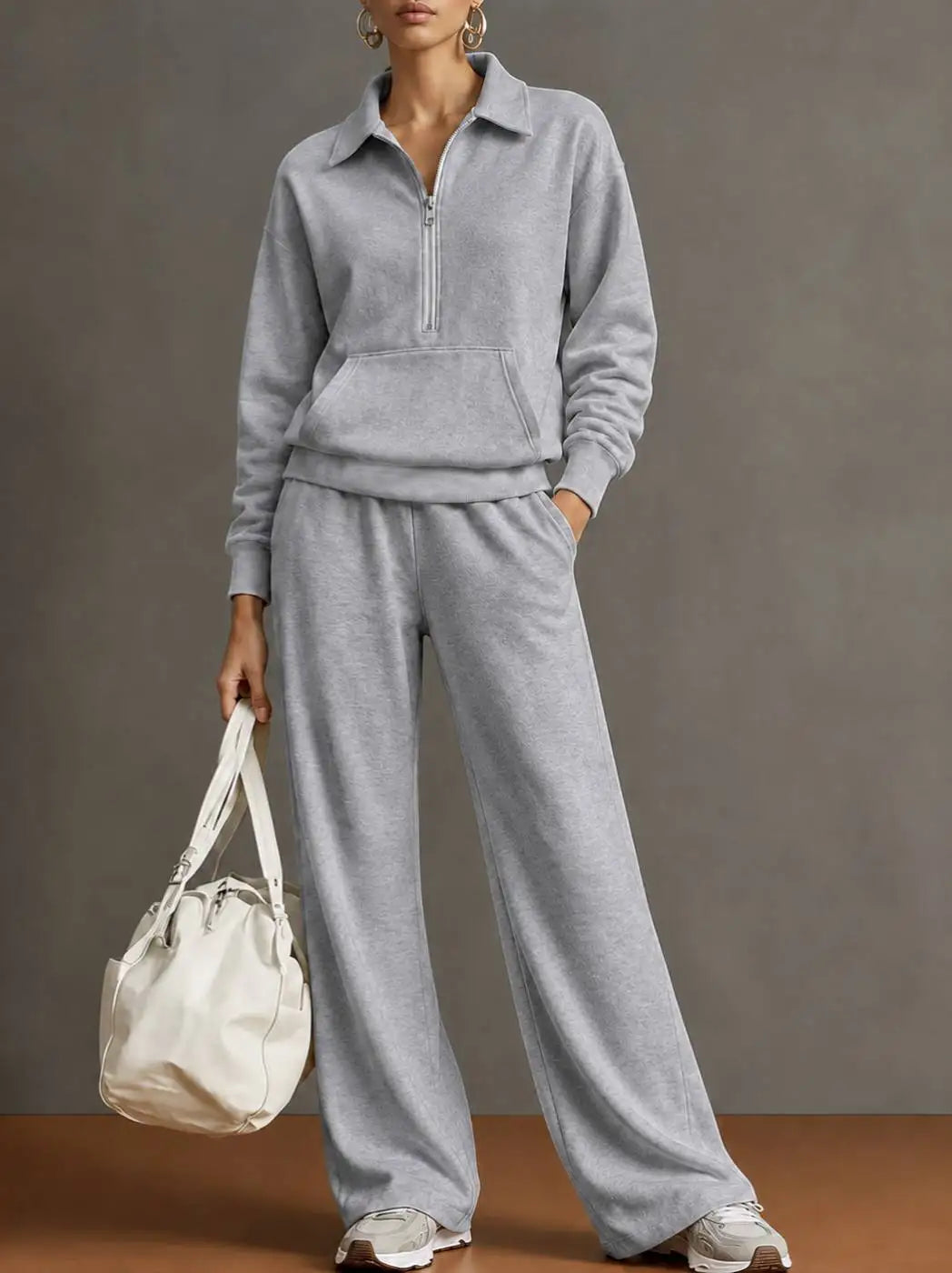 Rieke™ Set mit Half-Zip-Oberteil, Kängurutasche und weit geschnittener Hose