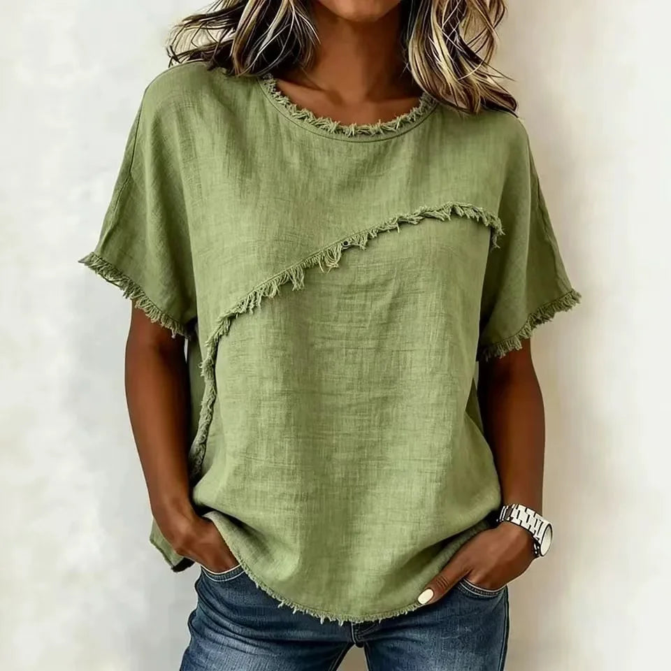 Bluse Verena™ mit asymmetrischem Einsatz und ausgefransten Details
