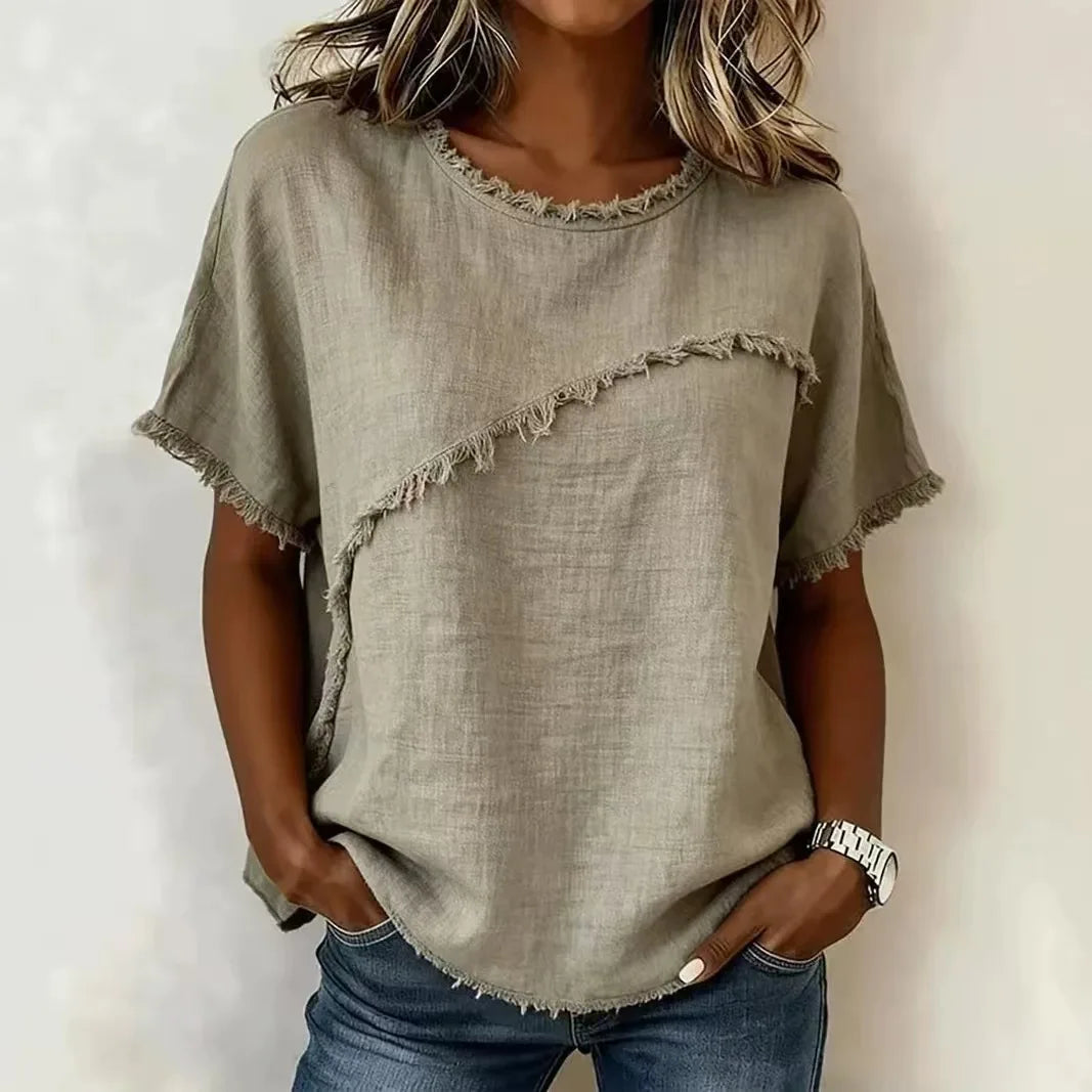 Bluse Verena™ mit asymmetrischem Einsatz und ausgefransten Details