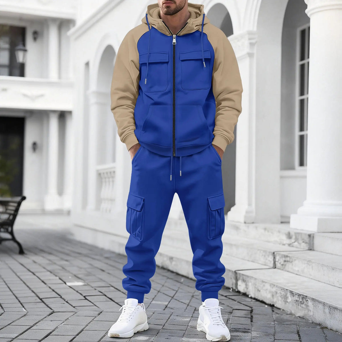 Lennox™ Set mit zweifarbiger Jacke, Metallreißverschluss und Cargo-Joggerhose