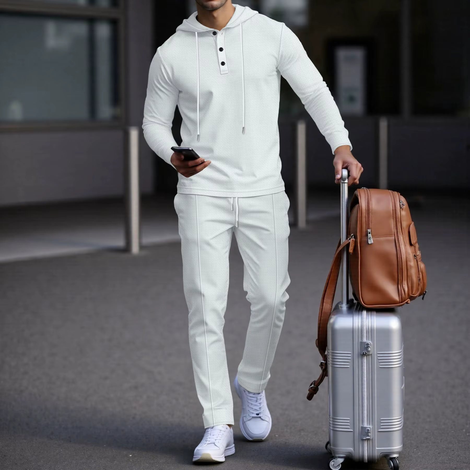Manchester™ Set aus strukturiertem Baumwollstoff mit Kapuzenhoodie und Slim-Fit-Hose