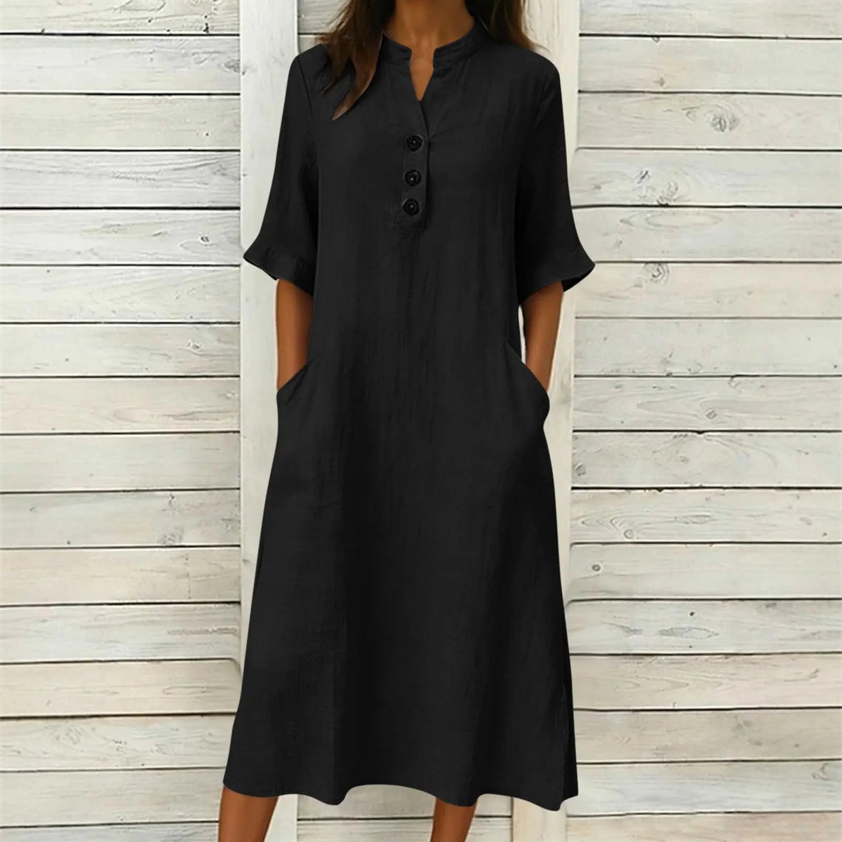 Kleid Lena™ mit Stehkragen, Knopfleiste und Seitentaschen