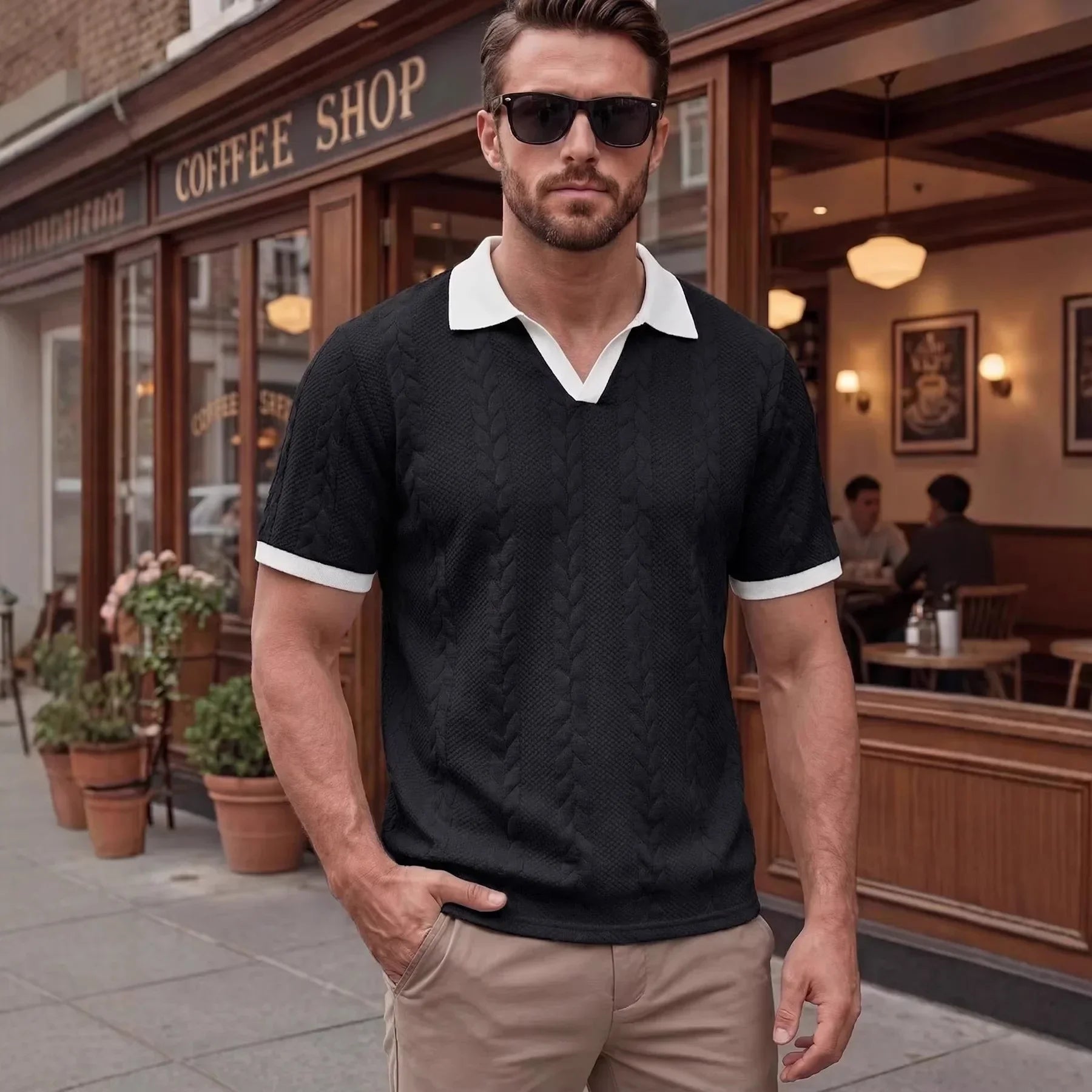 Windsor™ Polo Aus Strukturierter Strickware Mit Kontrastkragen
