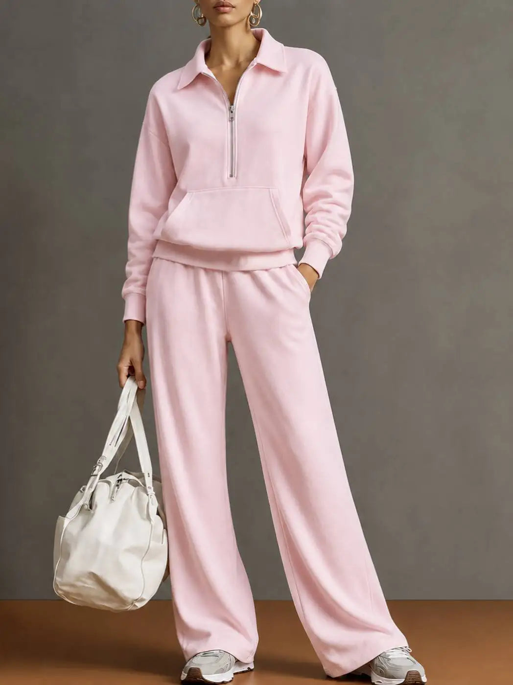 Rieke™ Set mit Half-Zip-Oberteil, Kängurutasche und weit geschnittener Hose