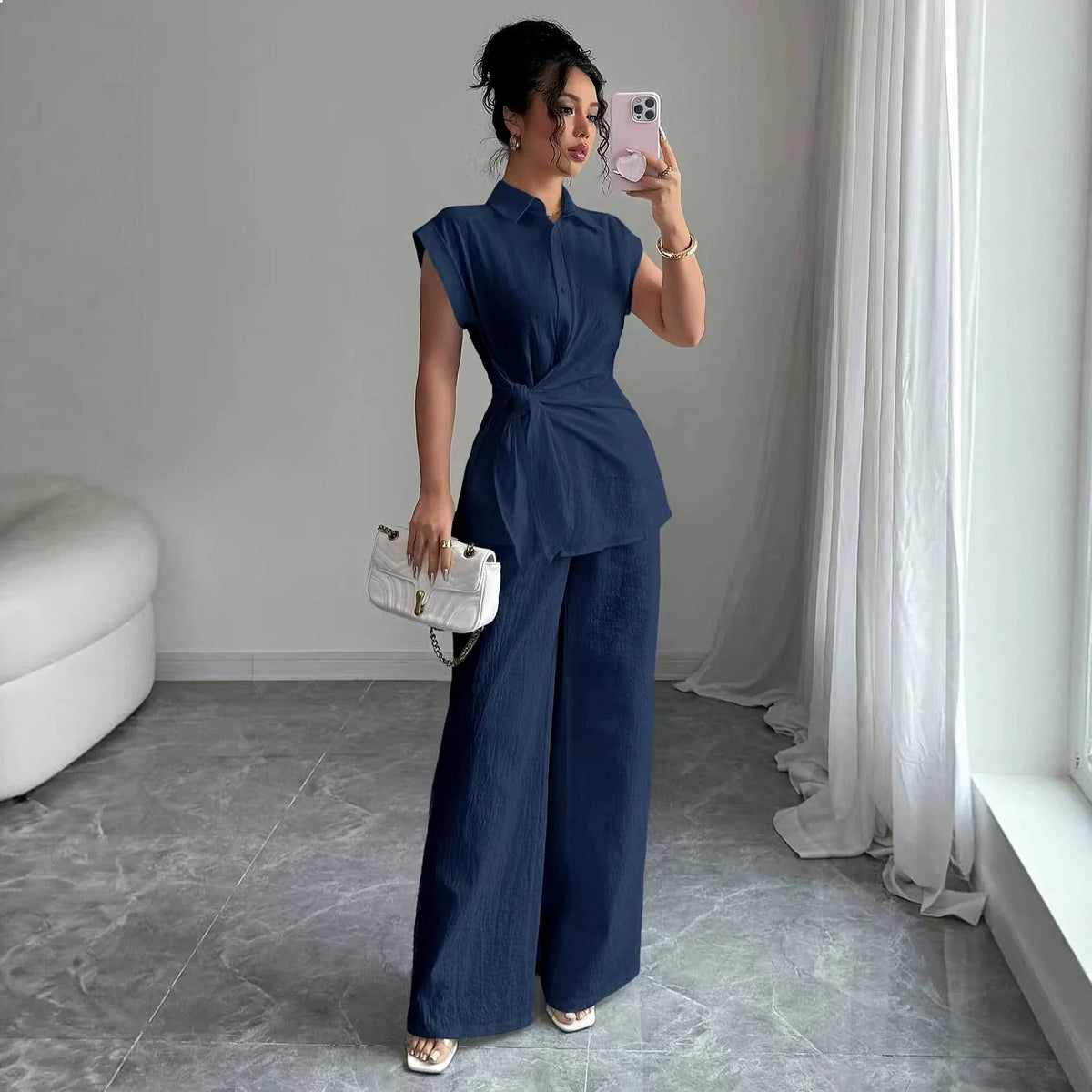 Set Almut™ mit Bluse mit Frontknöpfen und Weiter Hose