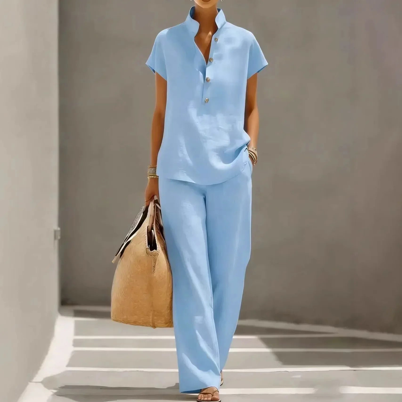 Marelisse™ Set Aus Baumwoll-Leinen Mit Lockerer Bluse und Fließender Pantalonhose