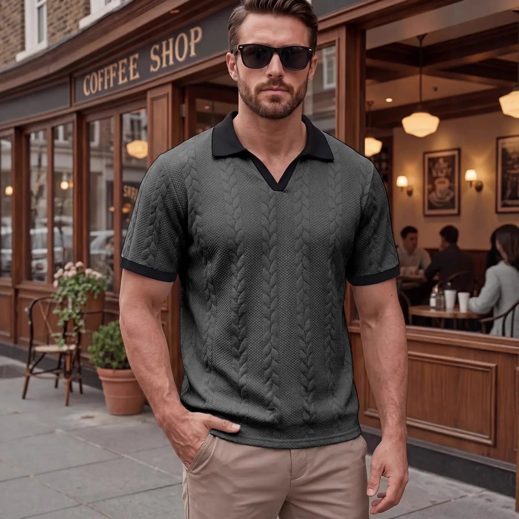 Windsor™ Polo Aus Strukturierter Strickware Mit Kontrastkragen