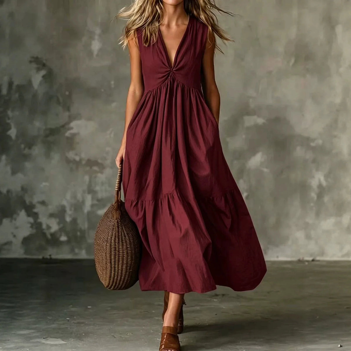 Kleid Antonia™ mit ärmellosem Schnitt und V-Ausschnitt