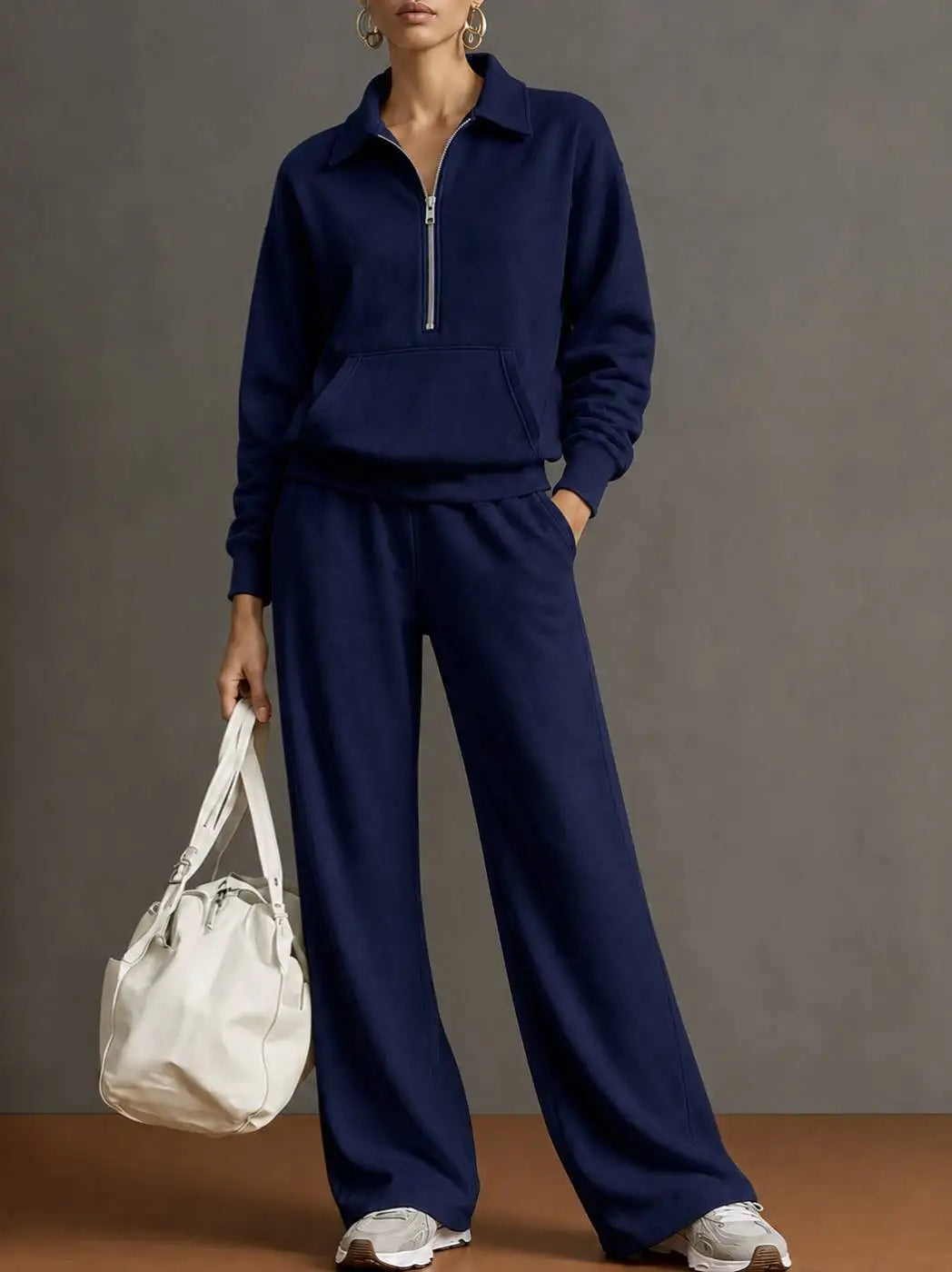 Rieke™ Set mit Half-Zip-Oberteil, Kängurutasche und weit geschnittener Hose
