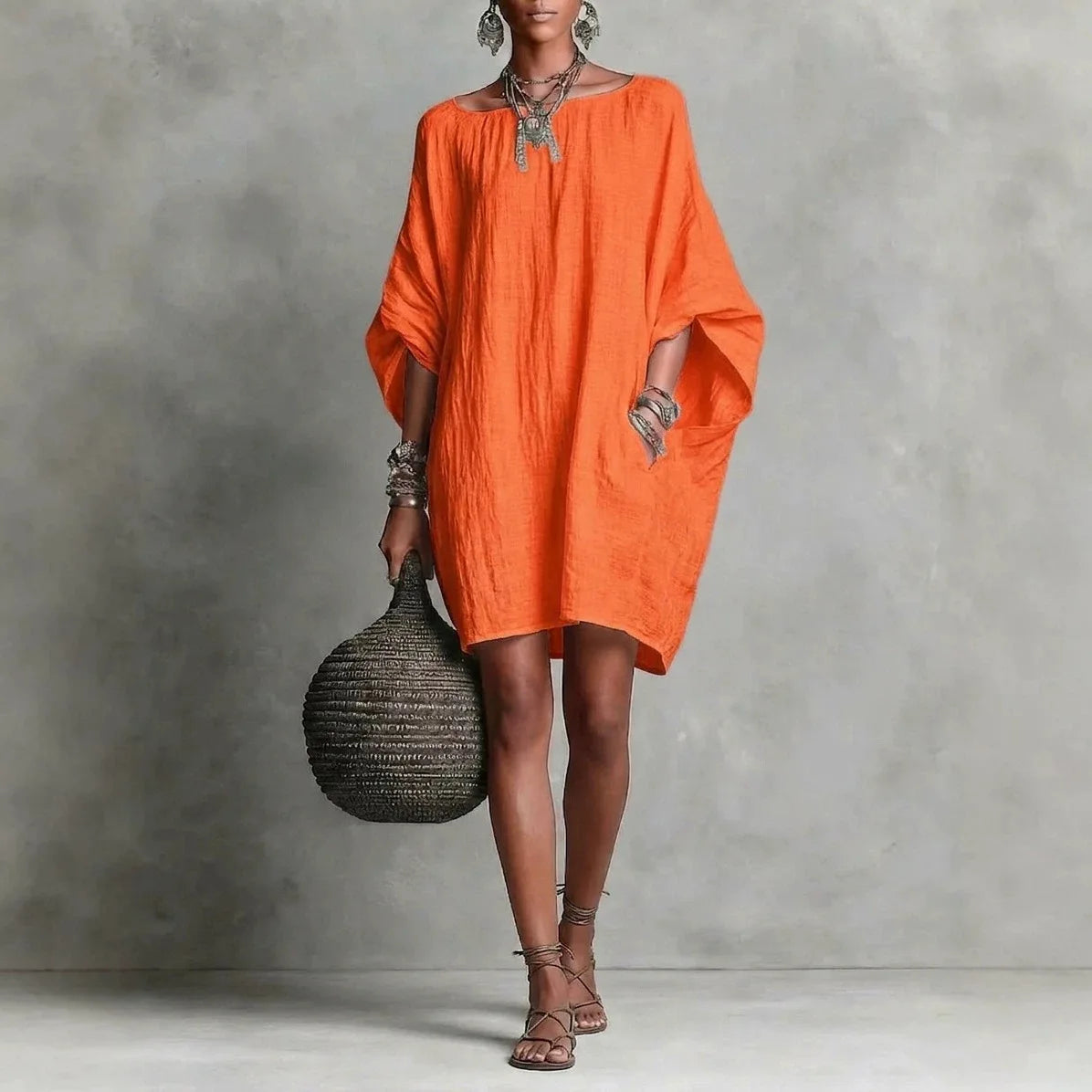 Kleid Margarethe™ mit weitem Schnitt, weiten Ärmeln und Rundhalsausschnitt
