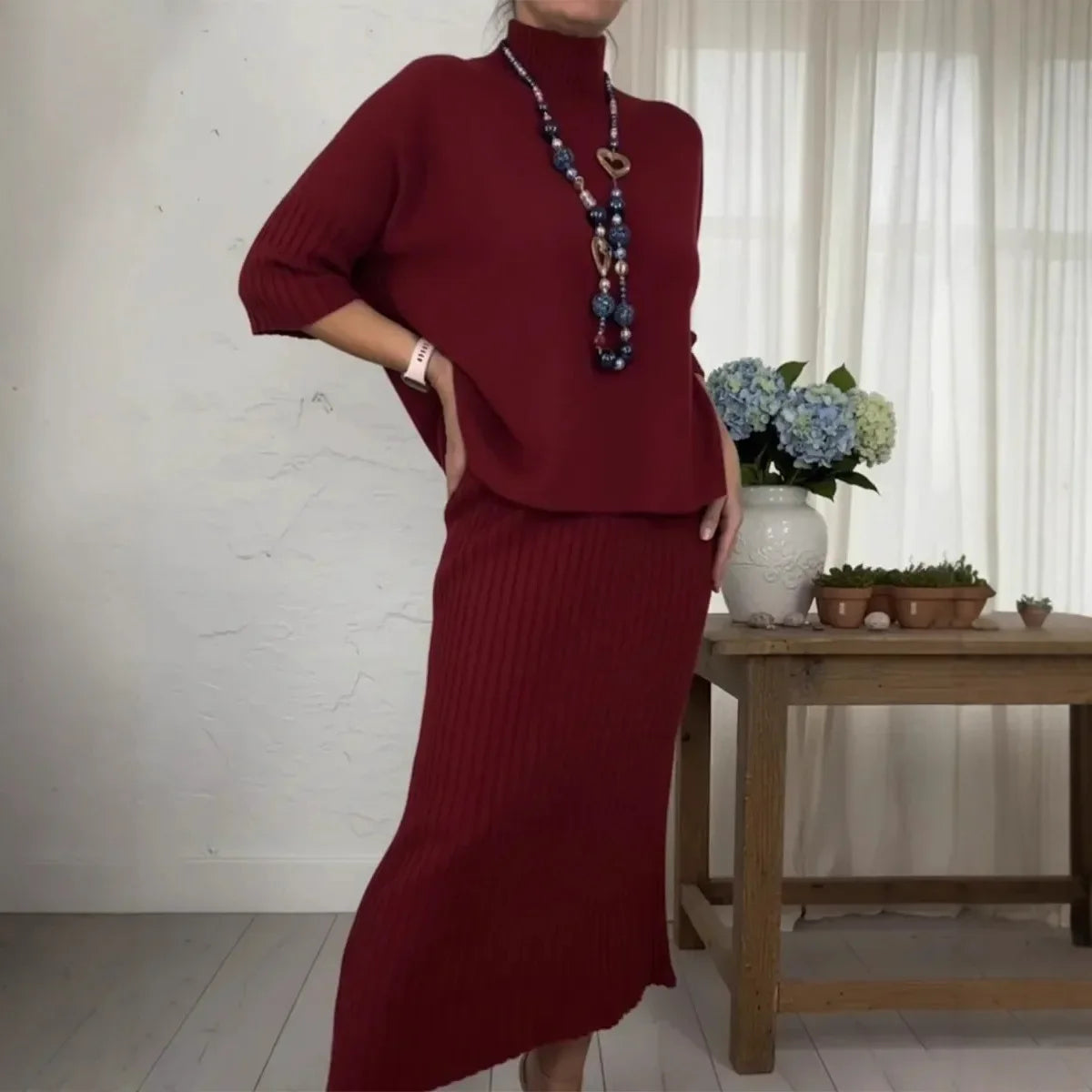 Marselha™ Set mit Rollkragen-Top und geripptem Midirock