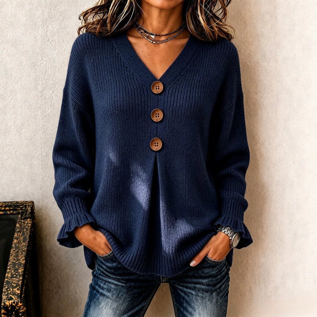 Bluse Hedda™ mit V-Ausschnitt, Rippbündchen und weitem Schnitt