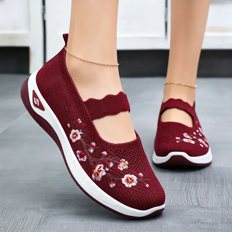 Rosalie™ Mary-Jane-Sneaker mit Atmungsaktivem Strickmaterial und Floraler Stickerei