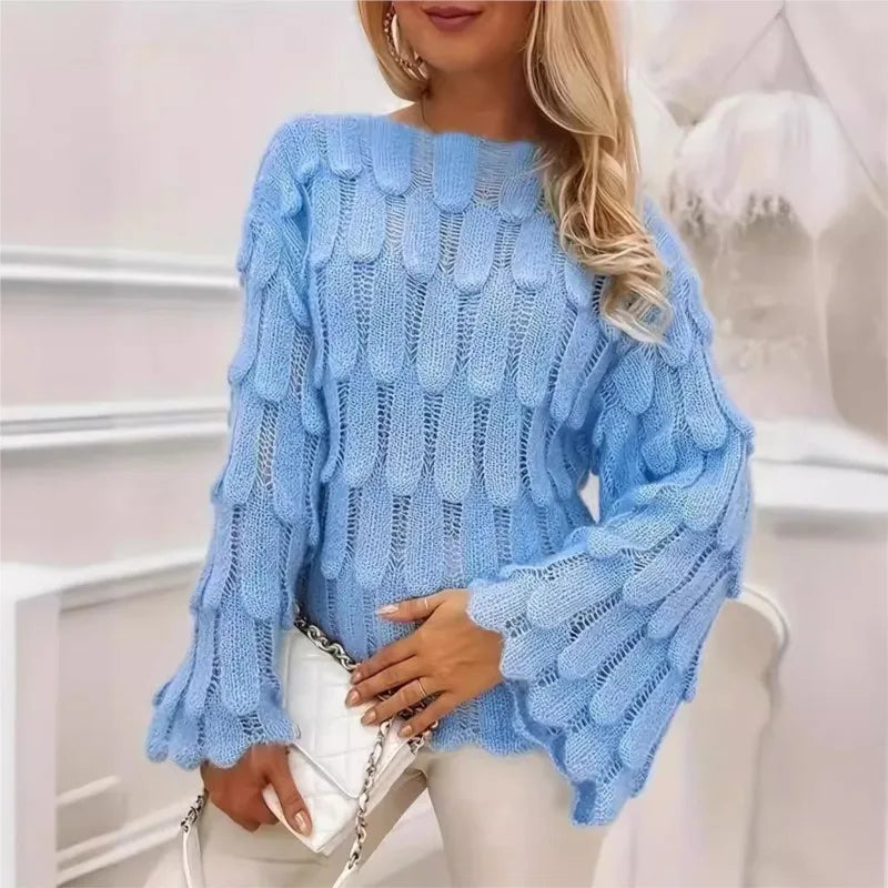 Strickpullover Alva™ mit Lochstrick, Federoptik und weiten Ärmeln