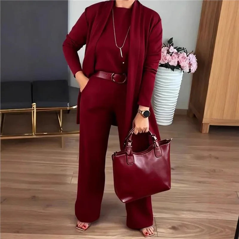 Evanna™ Set mit Basic-Shirt, Langem Cardigan und Gerade Geschnittener Hose / Diskrete Eleganz, die Selbstvertrauen Ausstrahlt!