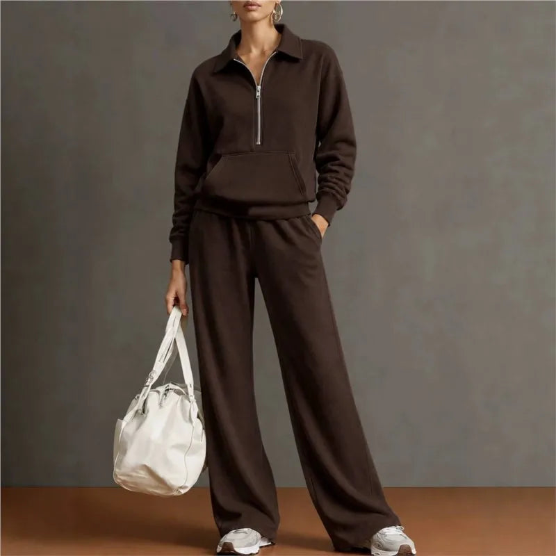 Rieke™ Set mit Half-Zip-Oberteil, Kängurutasche und weit geschnittener Hose