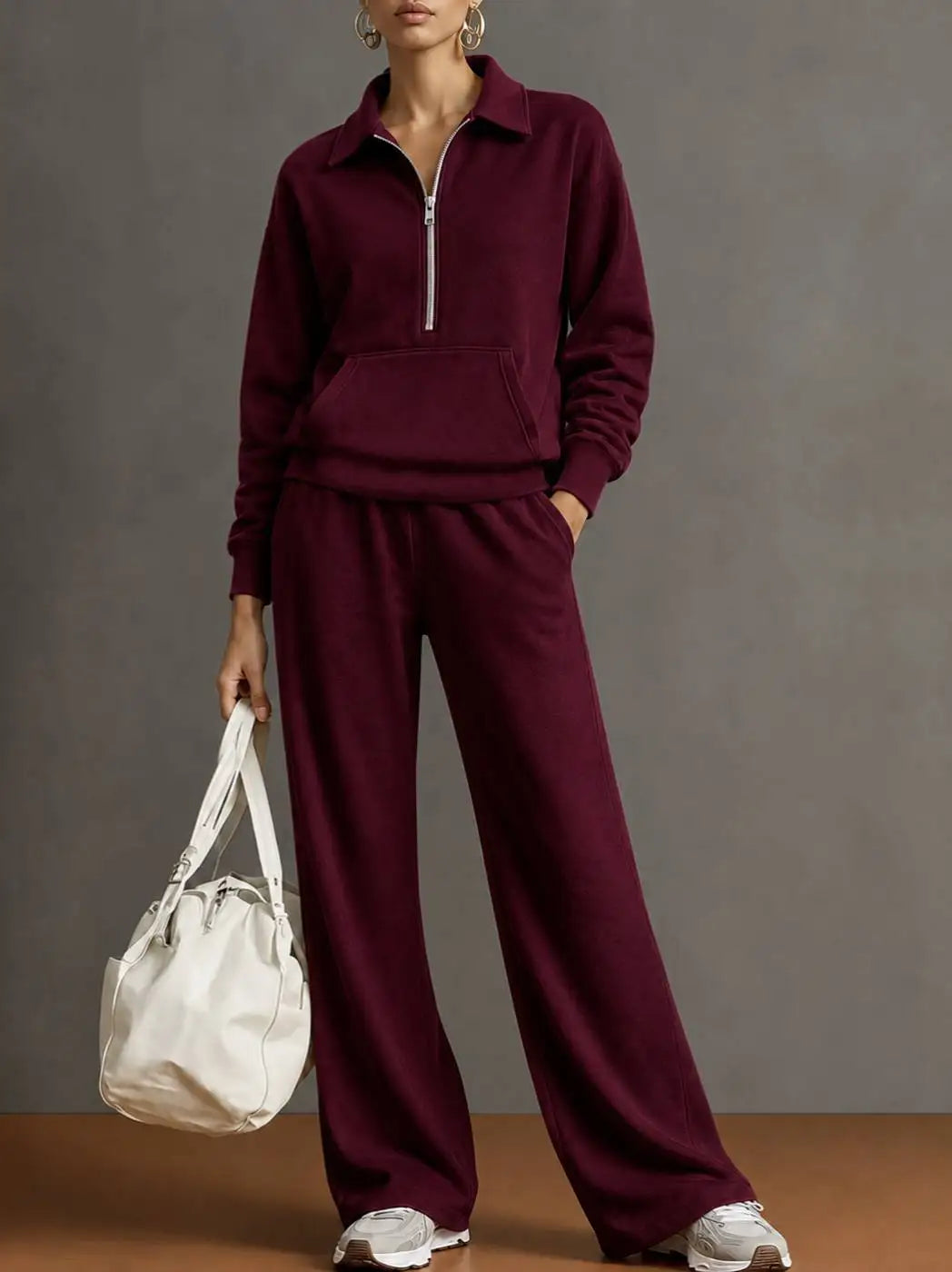 Rieke™ Set mit Half-Zip-Oberteil, Kängurutasche und weit geschnittener Hose