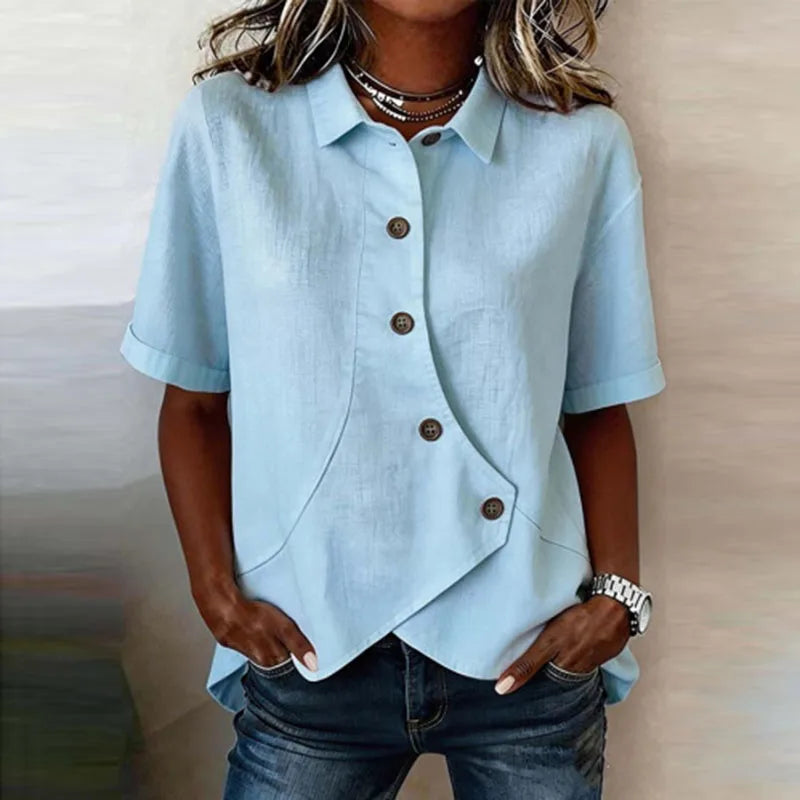 Celisse™ Bluse Mit Asymmetrischem Schnitt Und Knopfleiste