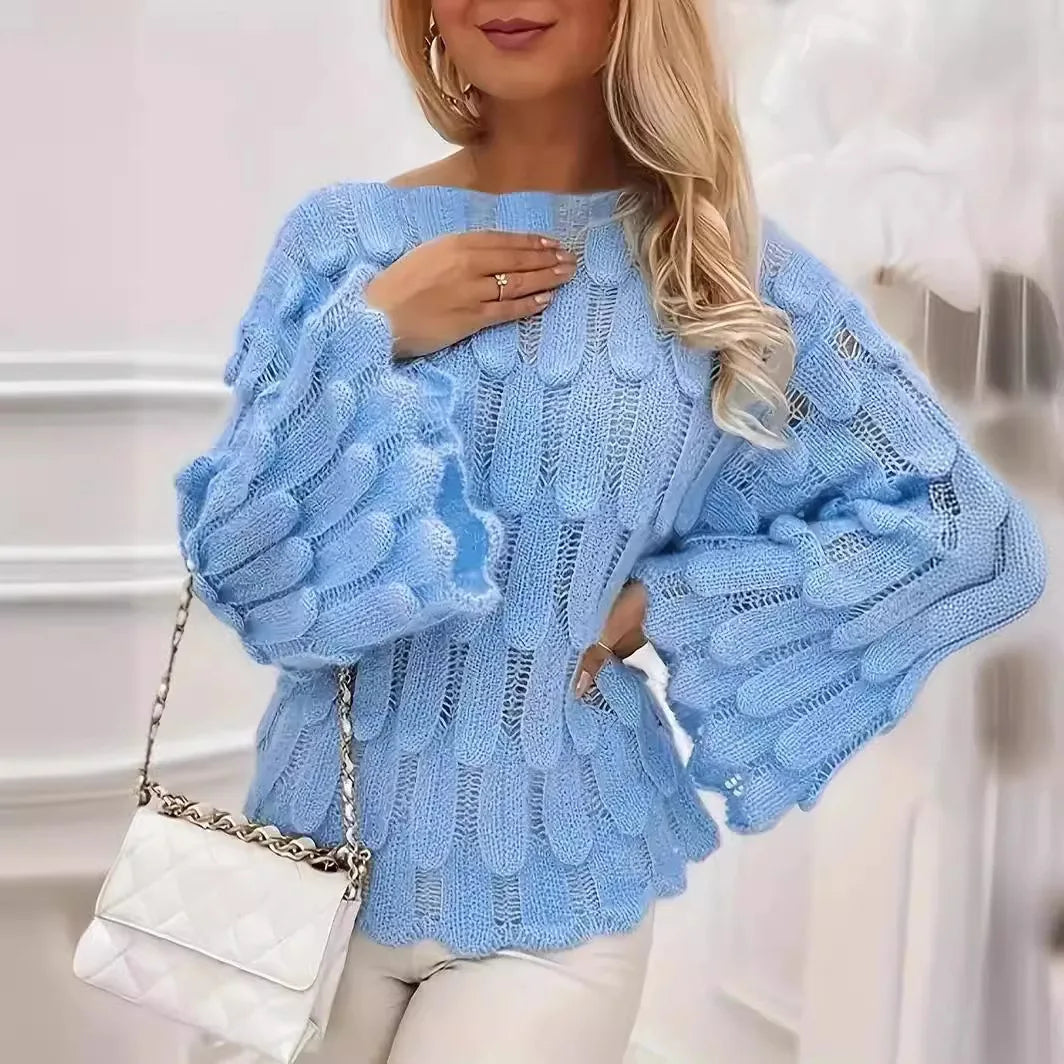 Strickpullover Alva™ mit Lochstrick, Federoptik und weiten Ärmeln