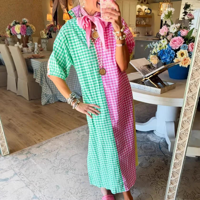 Colorie™ Kleid Mit Hemdkragen Und Vichy-Karo In Farbblöcken
