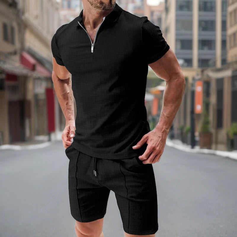 Pietro™ Premium-Strickset mit Struktur mit Zip-Poloshirt