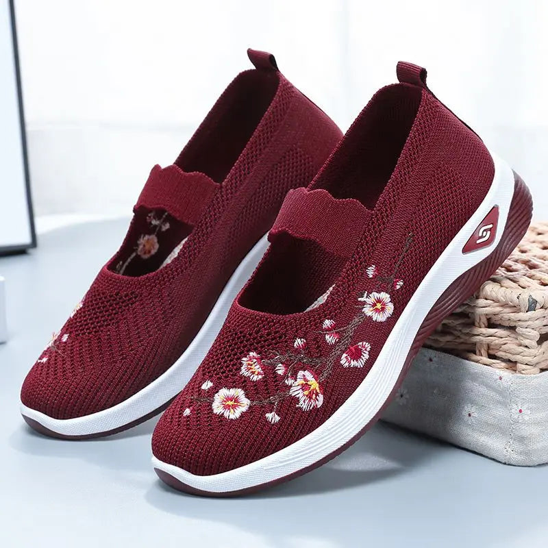 Rosalie™ Mary-Jane-Sneaker mit Atmungsaktivem Strickmaterial und Floraler Stickerei