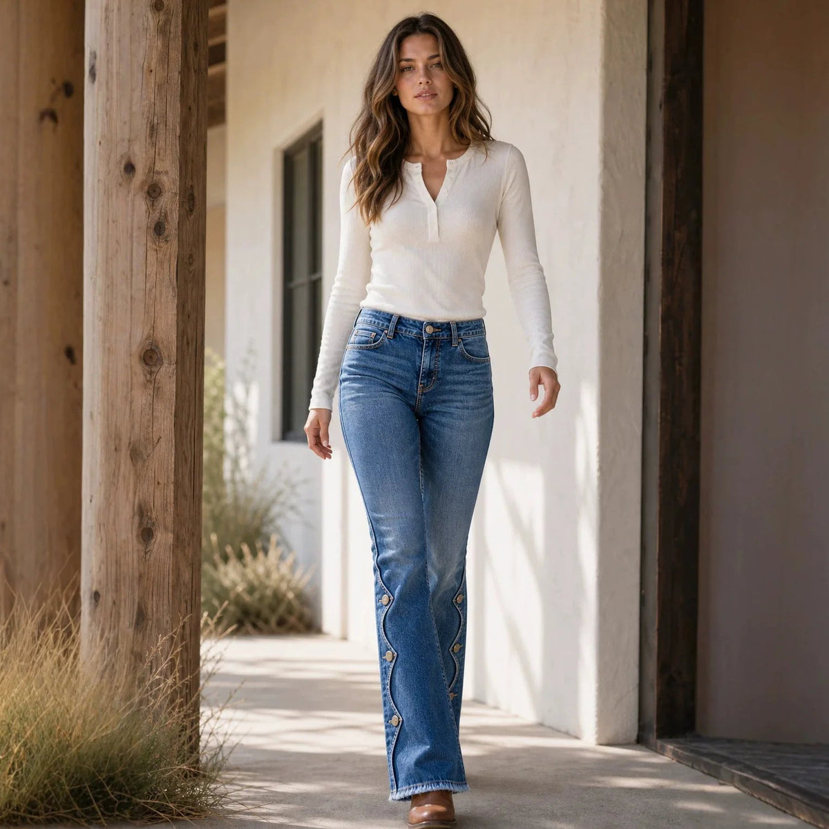 Paloma™ Jeans mit Hoher Taille, Knöpfen am Saum und Flare-Schnitt