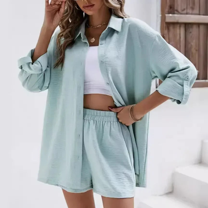 Seele™ Strukturierter Baumwoll-Zweiteiler mit Lockerem Hemd & Bequemen Shorts / Alltäglicher Komfort mit Stil!