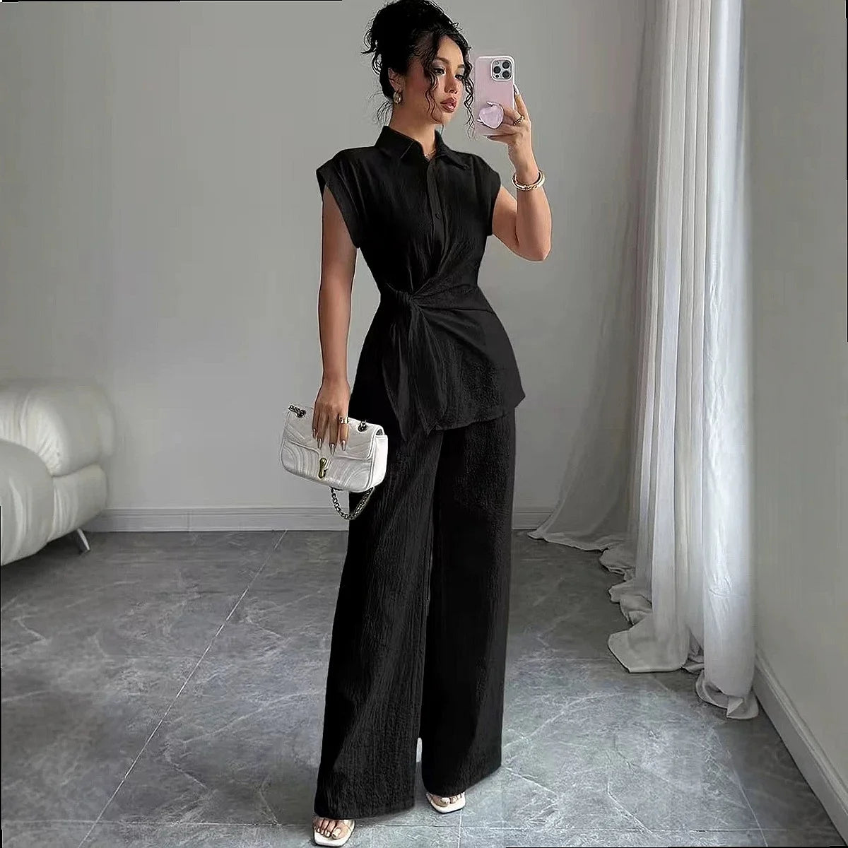 Set Almut™ mit Bluse mit Frontknöpfen und Weiter Hose