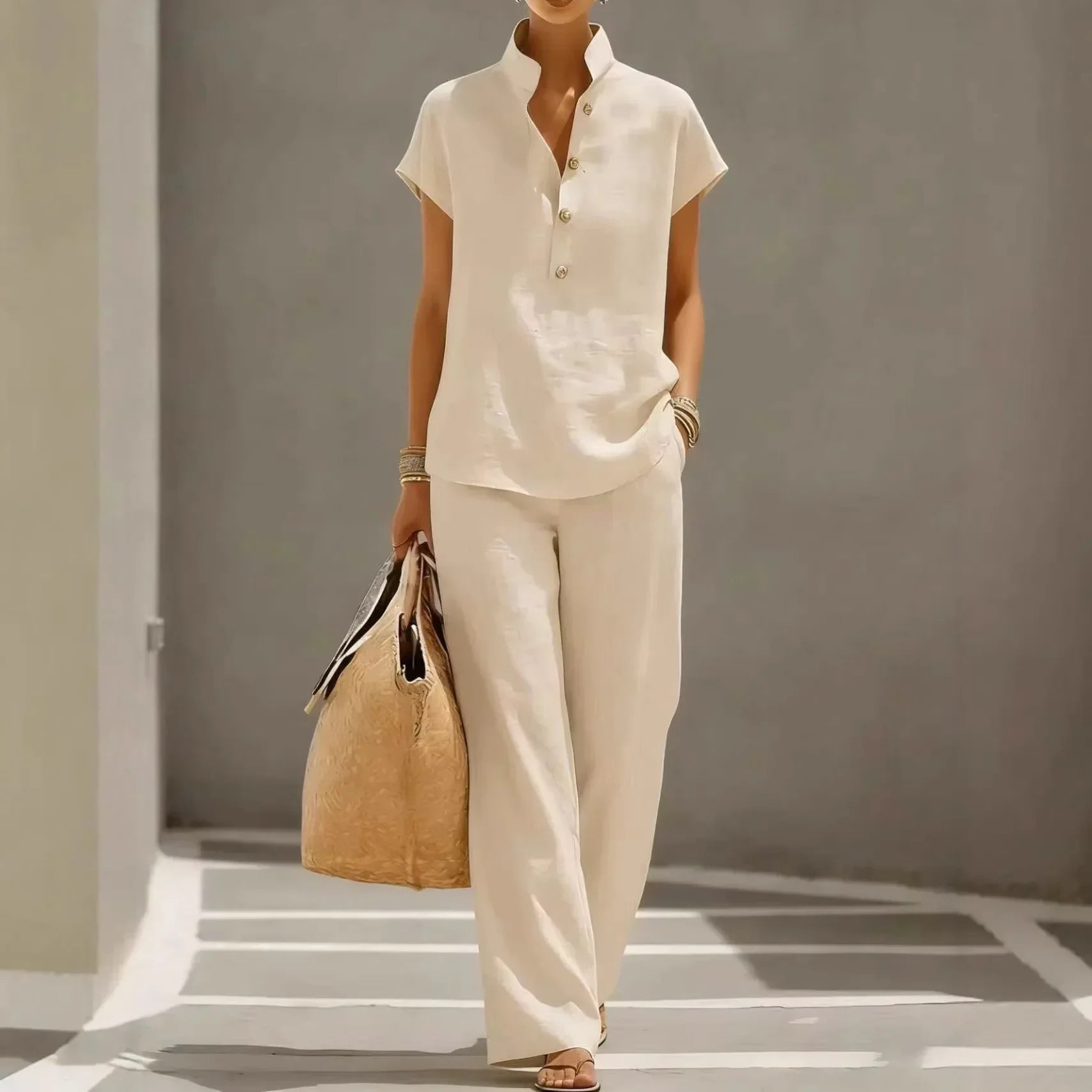 Marelisse™ Set Aus Baumwoll-Leinen Mit Lockerer Bluse und Fließender Pantalonhose
