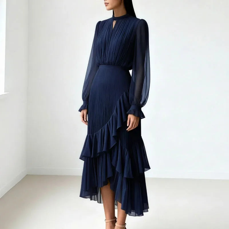 Lioren™ Kleid mit Edlem Plissee und Asymmetrischen Volants