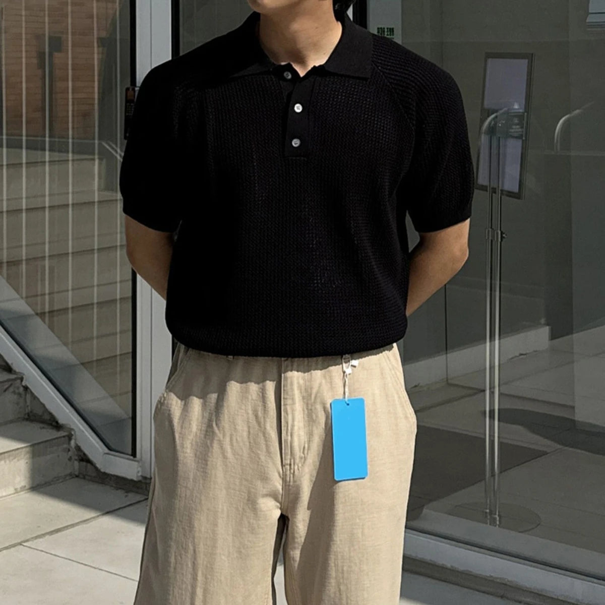 Poloshirt Hagen™ mit strukturierter Strickoptik, Kragen und Knopfleiste