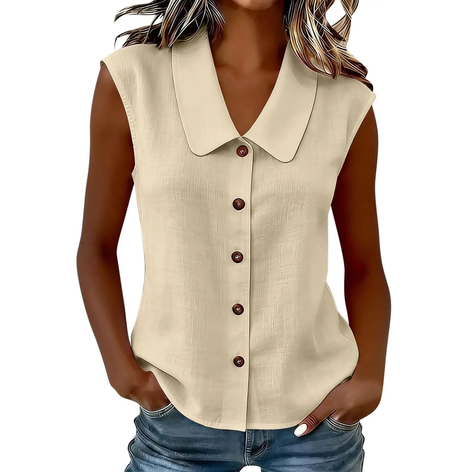 Celinea™ Baumwoll-Leinen-Bluse Mit Elegantem Kragen Und Vorderen Knöpfen